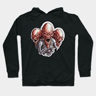 Three Red Scary Aliens Hoodie